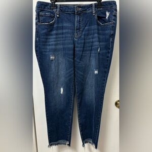 Trendy Distressed Dark Blue Skinny Jeans